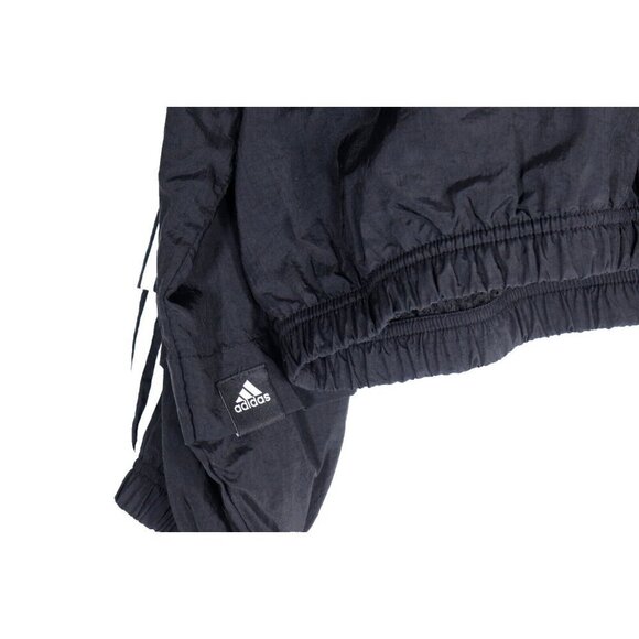 Adidas Women Medium Black Windbreaker Full Zip 3 Stripe Nylon Back Pocket Jacket - Picture 7 of 12